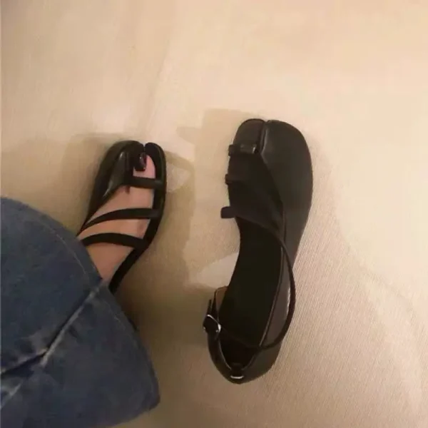 Elegant Cross-Strap Toe Ankle Strap Split Toe High Round Heel Sandals - Image 6