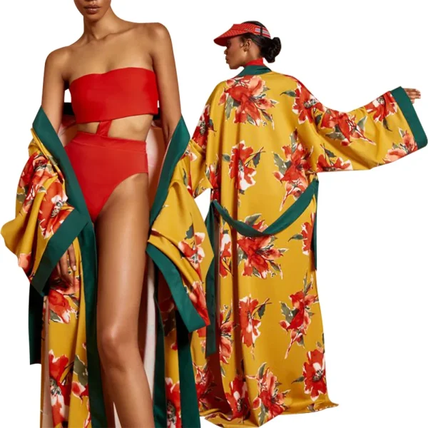 Elegant Traditional Popular Print Flower Silk Dress - Image 7