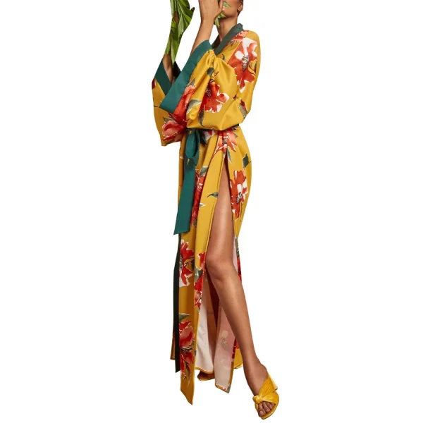 Elegant Traditional Popular Print Flower Silk Dress - Image 3