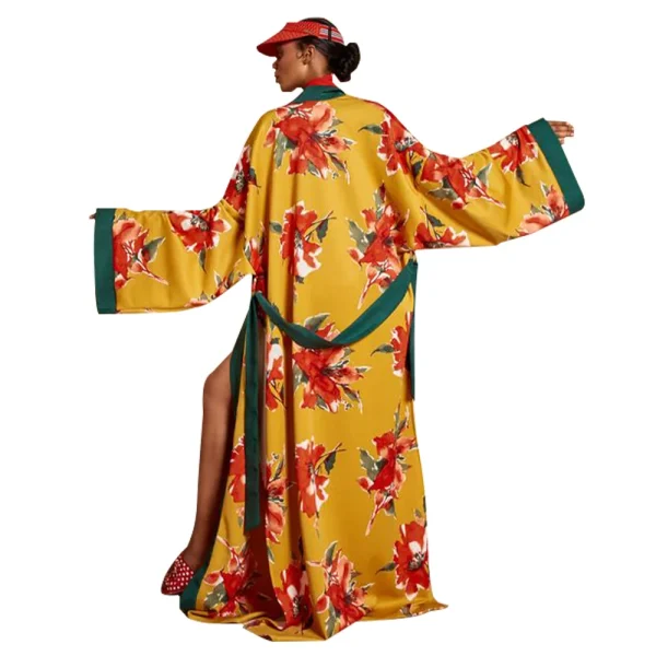 Elegant Traditional Popular Print Flower Silk Dress - Image 5