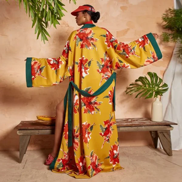 Elegant Traditional Popular Print Flower Silk Dress - Image 6