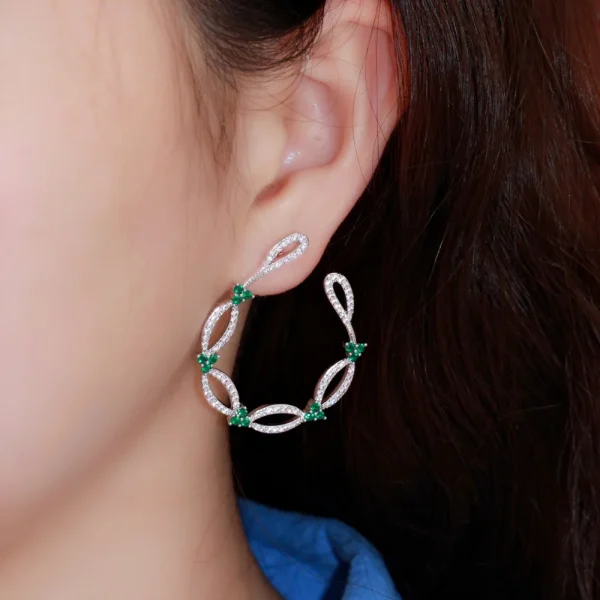 Elegant Trendy Vines Shape Cubic Zirconia Big Symmetrical Stud Earrings - Image 3