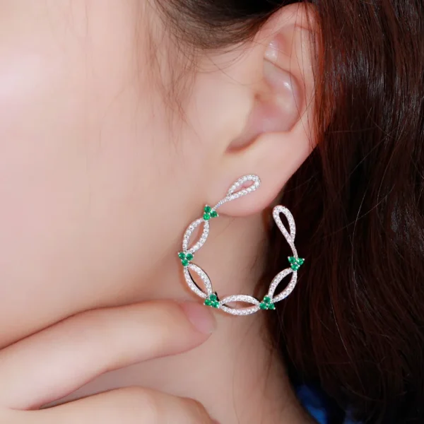 Elegant Trendy Vines Shape Cubic Zirconia Big Symmetrical Stud Earrings - Image 2