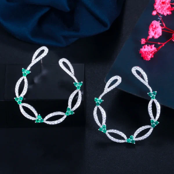 Elegant Trendy Vines Shape Cubic Zirconia Big Symmetrical Stud Earrings - Image 4