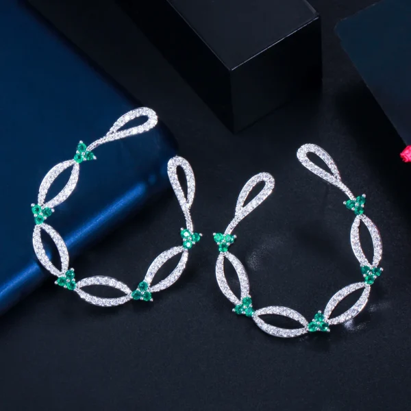 Elegant Trendy Vines Shape Cubic Zirconia Big Symmetrical Stud Earrings - Image 7