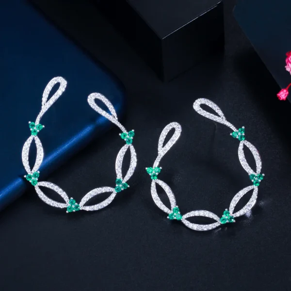 Elegant Trendy Vines Shape Cubic Zirconia Big Symmetrical Stud Earrings - Image 5
