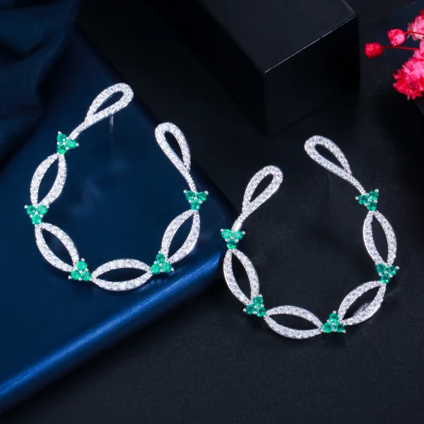 Elegant Trendy Vines Shape Cubic Zirconia Big Symmetrical Stud Earrings - Image 6