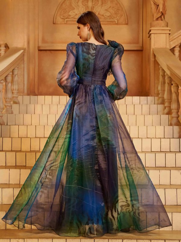 Elegant V Neck A Line Long Sleeved Party Graduation Perform Maxi Dress - Image 4