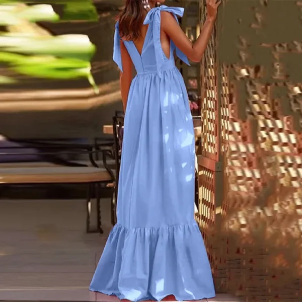 Elegant V-Neck Backless Hollow Out Long Party Maxi Dress - Image 6