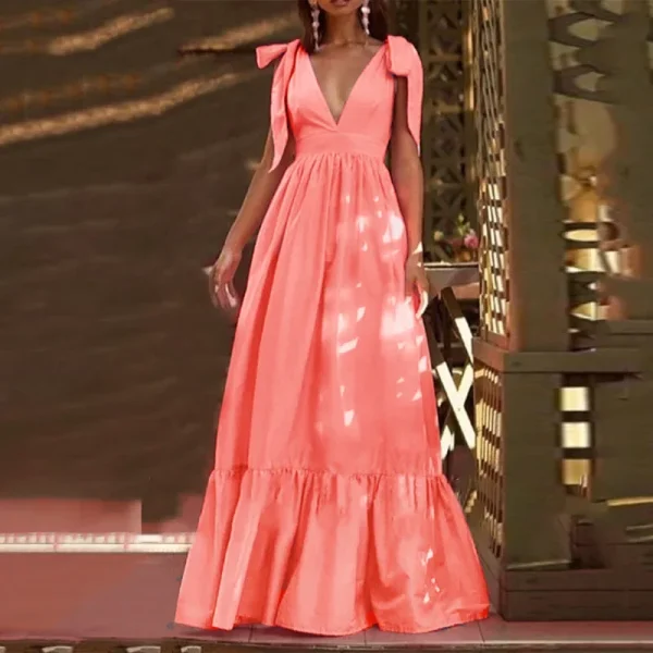 Elegant V-Neck Backless Hollow Out Long Party Maxi Dress - Image 7
