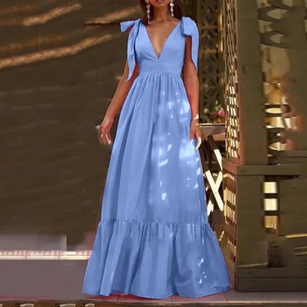 Elegant V-Neck Backless Hollow Out Long Party Maxi Dress - Image 5