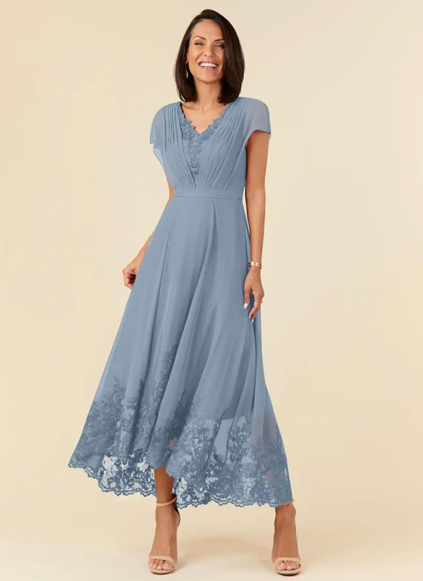 Elegant V-Neck Sleeveless A-Line Pleated Ankle-Length Wedding Guest Dresses - Image 9