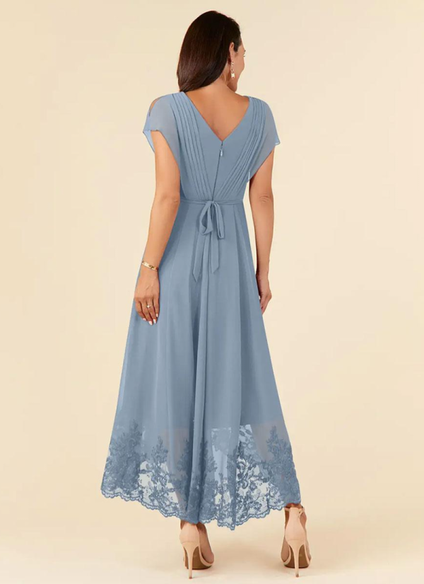 Elegant V-Neck Sleeveless A-Line Pleated Ankle-Length Wedding Guest Dresses - Image 10