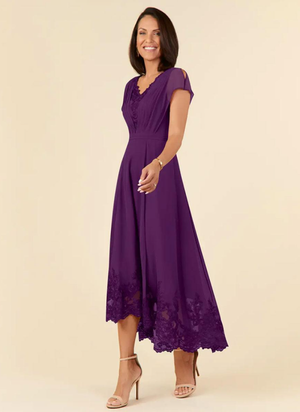 Elegant V-Neck Sleeveless A-Line Pleated Ankle-Length Wedding Guest Dresses - Image 6