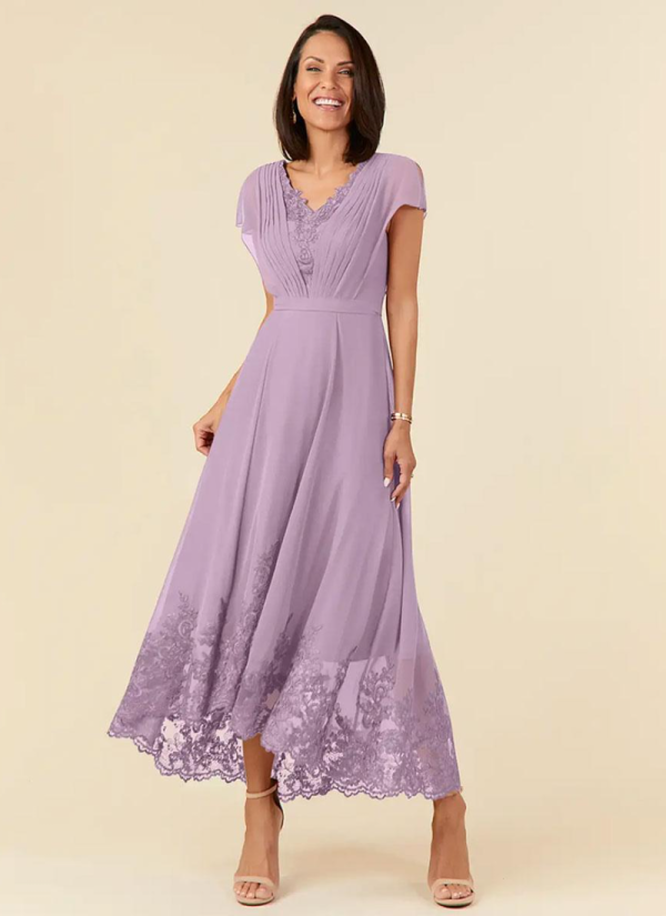 Elegant V-Neck Sleeveless A-Line Pleated Ankle-Length Wedding Guest Dresses - Image 3