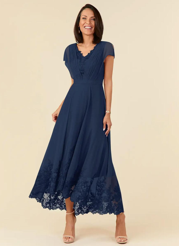 Elegant V-Neck Sleeveless A-Line Pleated Ankle-Length Wedding Guest Dresses - Image 2