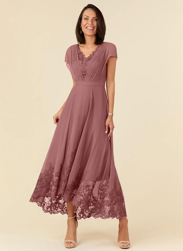Elegant V-Neck Sleeveless A-Line Pleated Ankle-Length Wedding Guest Dresses - Image 7