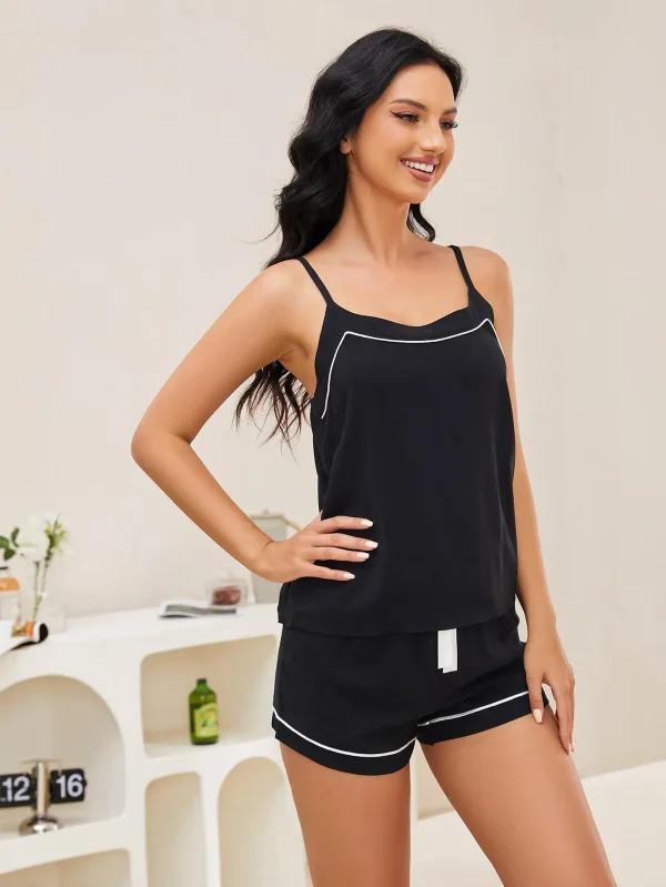 Elegant V-Neck Thin Suspenders Shorts Sleeveless 2 Pieces