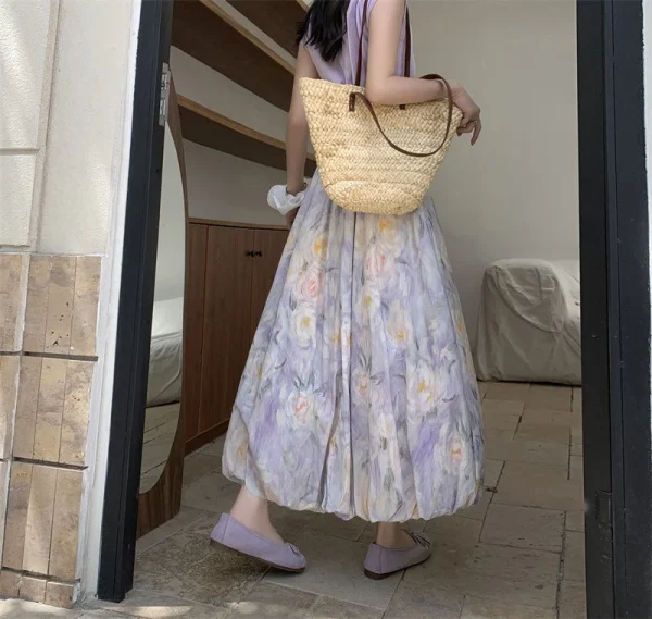 Elegant Vintage Floral Sweet High Waist Casual Loose Skirt - Image 10