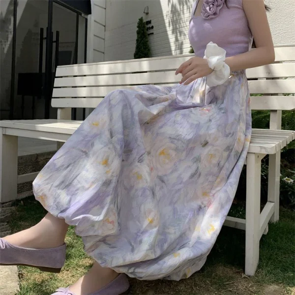 Elegant Vintage Floral Sweet High Waist Casual Loose Skirt - Image 12