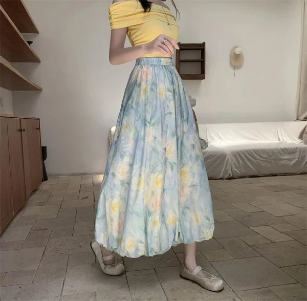 Elegant Vintage Floral Sweet High Waist Casual Loose Skirt - Image 2