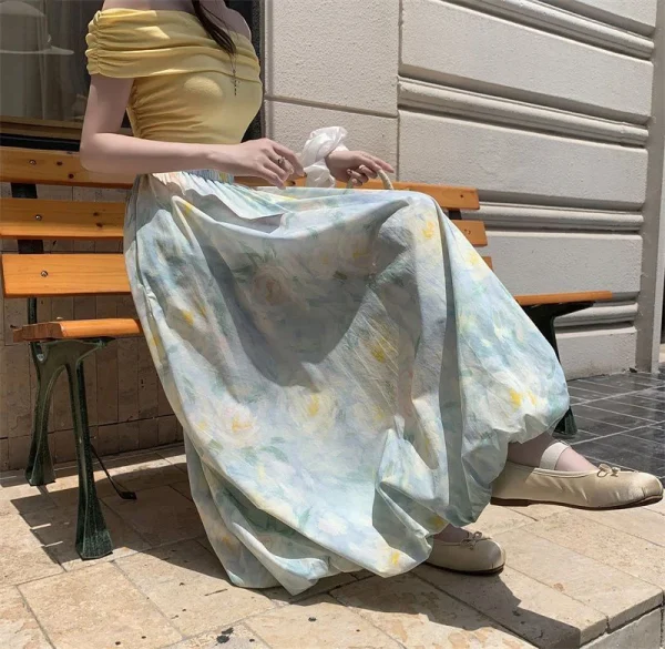Elegant Vintage Floral Sweet High Waist Casual Loose Skirt - Image 4