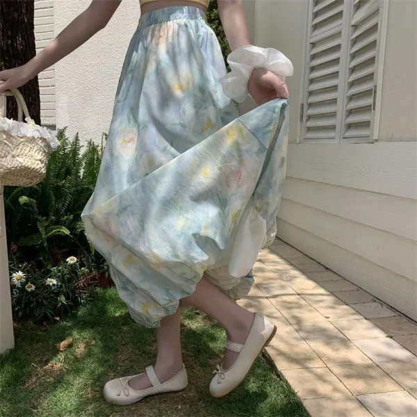 Elegant Vintage Floral Sweet High Waist Casual Loose Skirt - Image 5