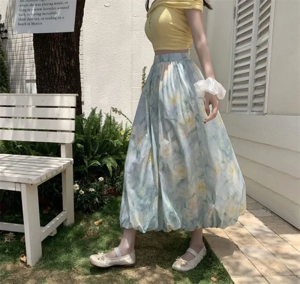 Elegant Vintage Floral Sweet High Waist Casual Loose Skirt - Image 6