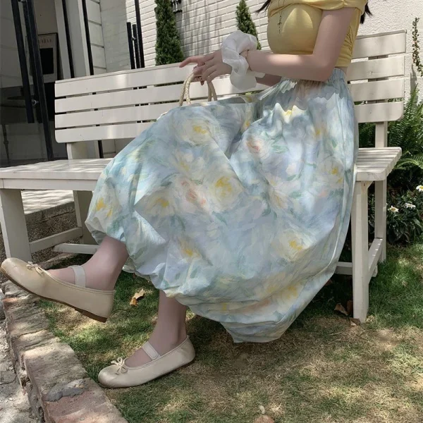 Elegant Vintage Floral Sweet High Waist Casual Loose Skirt - Image 8