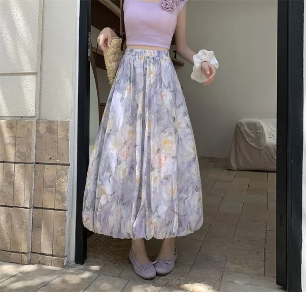Elegant Vintage Floral Sweet High Waist Casual Loose Skirt - Image 9