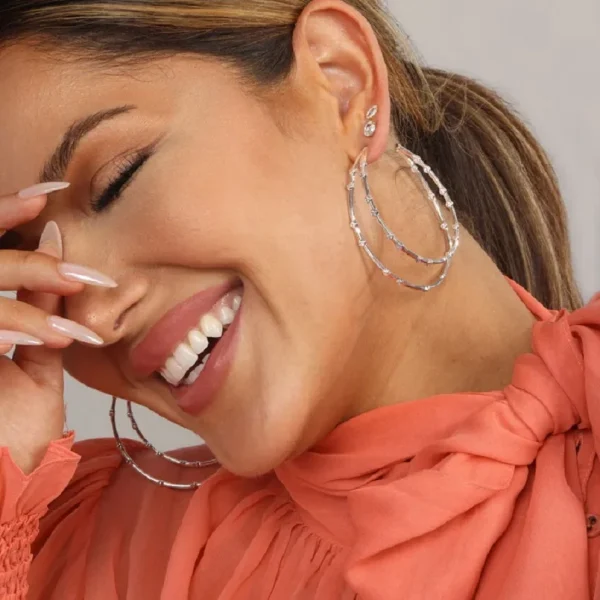 Elegant Wholesale High Quality Geometric Paved Sparking  Double Circle Big Size Hoop Earring  - Image 3