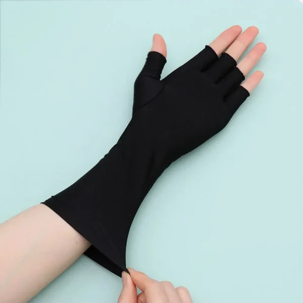 Elegant Wrist Solid Mittens Sunscreen Protection Half Finger Sleeves Long Gloves - Image 2