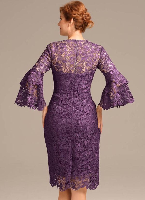 Erotic Jewel Neck 3/4 Length Sleeves Short Lace Knee-Length Guest Dresses - Image 4