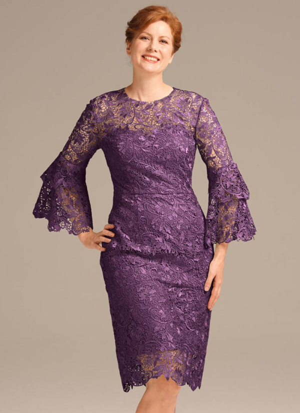 Erotic Jewel Neck 3/4 Length Sleeves Short Lace Knee-Length Guest Dresses - Image 3