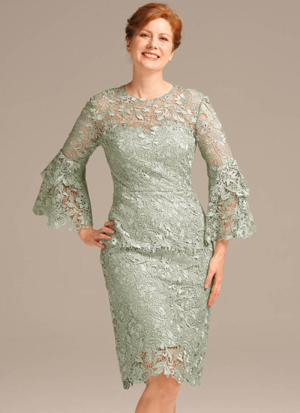 Erotic Jewel Neck 3/4 Length Sleeves Short Lace Knee-Length Guest Dresses - Image 6