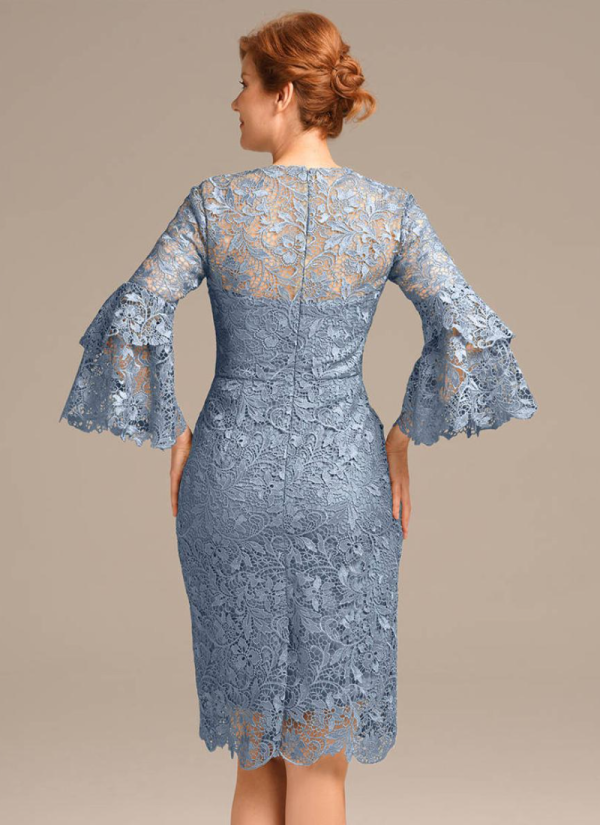 Erotic Jewel Neck 3/4 Length Sleeves Short Lace Knee-Length Guest Dresses - Image 8