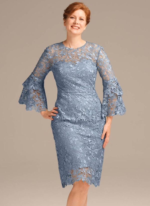 Erotic Jewel Neck 3/4 Length Sleeves Short Lace Knee-Length Guest Dresses - Image 7