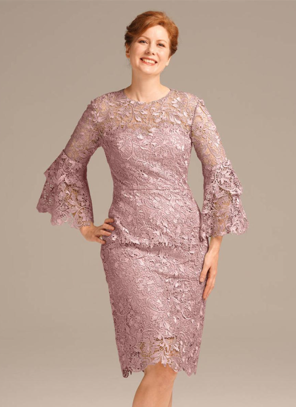 Erotic Jewel Neck 3/4 Length Sleeves Short Lace Knee-Length Guest Dresses - Image 5