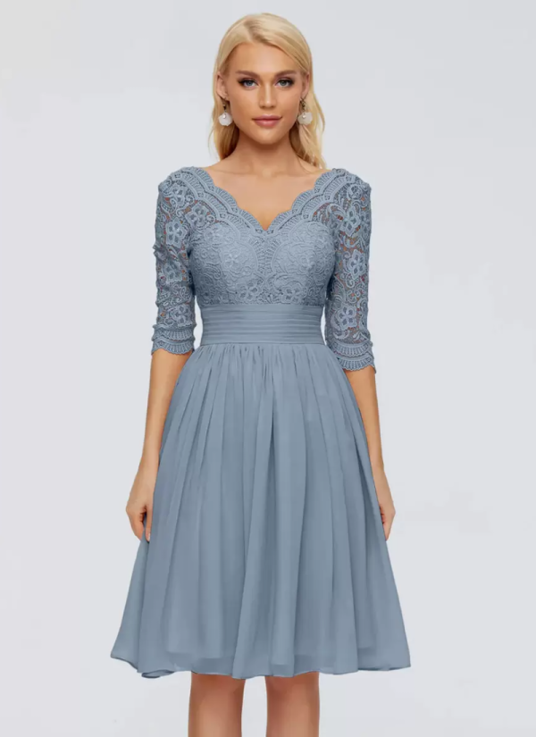 Erotic V-Neck Half Sleeves Short Lace Knee-Length Wedding Guest Dresses - Image 10