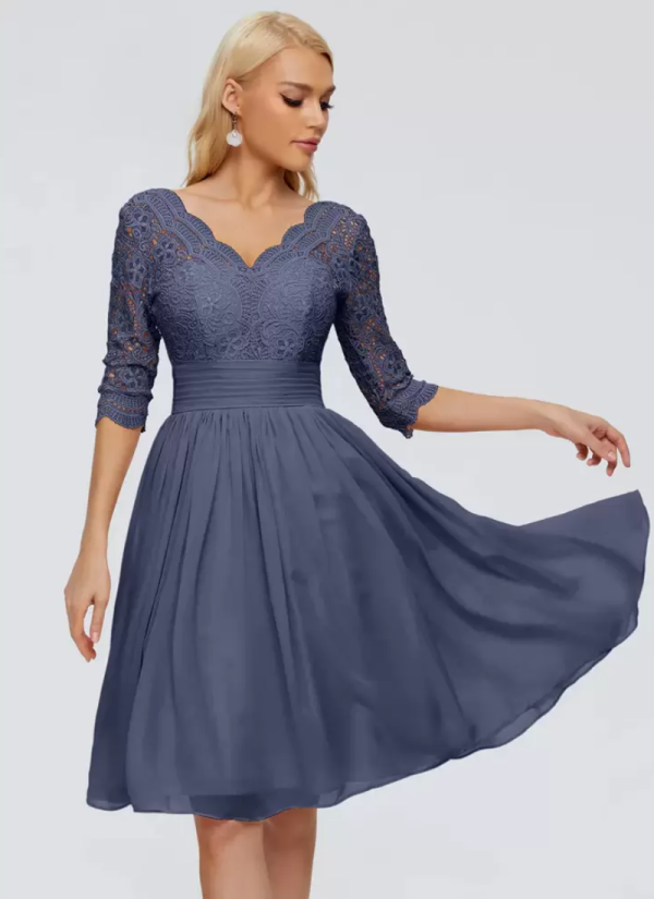 Erotic V-Neck Half Sleeves Short Lace Knee-Length Wedding Guest Dresses - Image 8