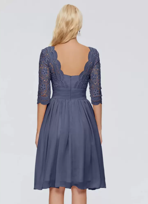 Erotic V-Neck Half Sleeves Short Lace Knee-Length Wedding Guest Dresses - Image 9