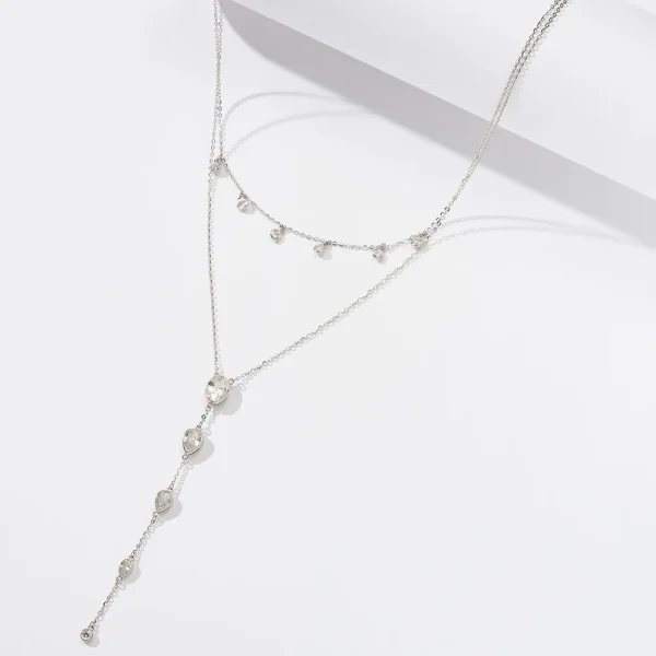 Exquisite Y-Shaped 925 Sterling Silver Double Layer O-Chain With Cubic Zirconia Decor Present Choker Necklace - Image 4
