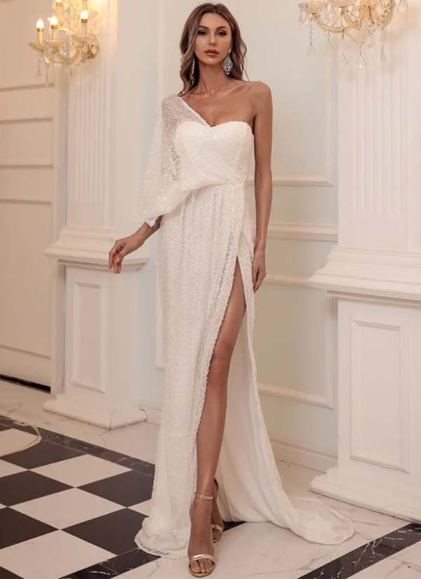 Fashion Sequins Beading One Shoulder High Waist Floor Length Maxi Dress - Image 10