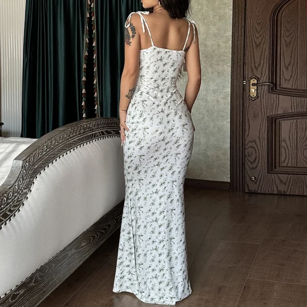 Floral Spaghetti Strap Beach Vacation Streetwear Long Bodycon Dress - Image 5