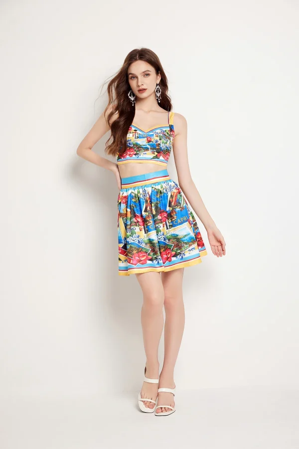 Flower Chest Pads Crop Tops Mini Short Skirt Suits Holiday Beach Matching Sets - Image 4