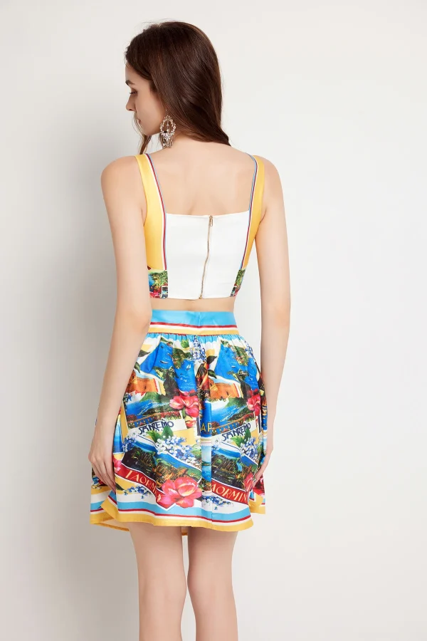 Flower Chest Pads Crop Tops Mini Short Skirt Suits Holiday Beach Matching Sets - Image 6
