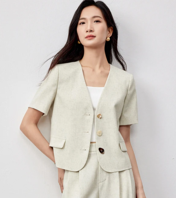 Formal Crop Spliced Button Blazer And Folds Straight-leg Pants 2 Piece Sets - Image 8