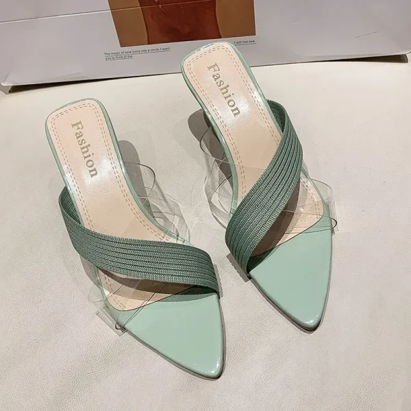 Formal Ankle Strap Kitten High Heels Mules Slip-on Sandals - Image 5