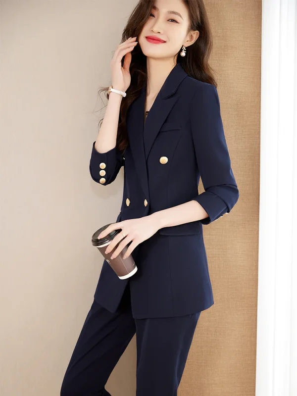 Formal Office Style Single Breasted Blazer And Pant 2 Piece Suit - Image 2