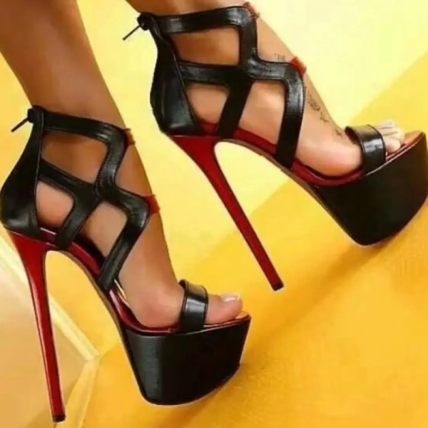 Gladiator Pipe Shoes Fashion ZIP Cover Heel Open Toe Super High Heel Steel Sandals - Image 4